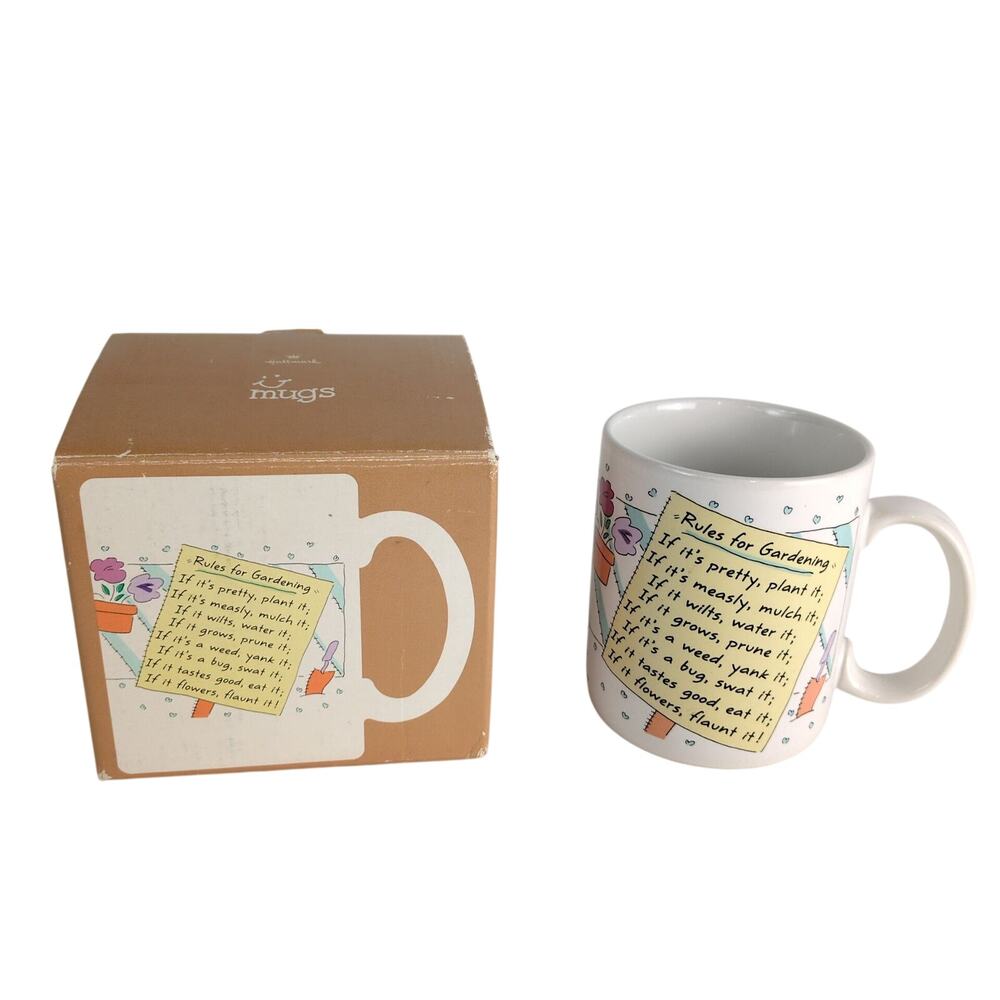 Vintage 80s Hallmark "Rules for Gardening" Ceramic Mug, Original Box, Made Korea